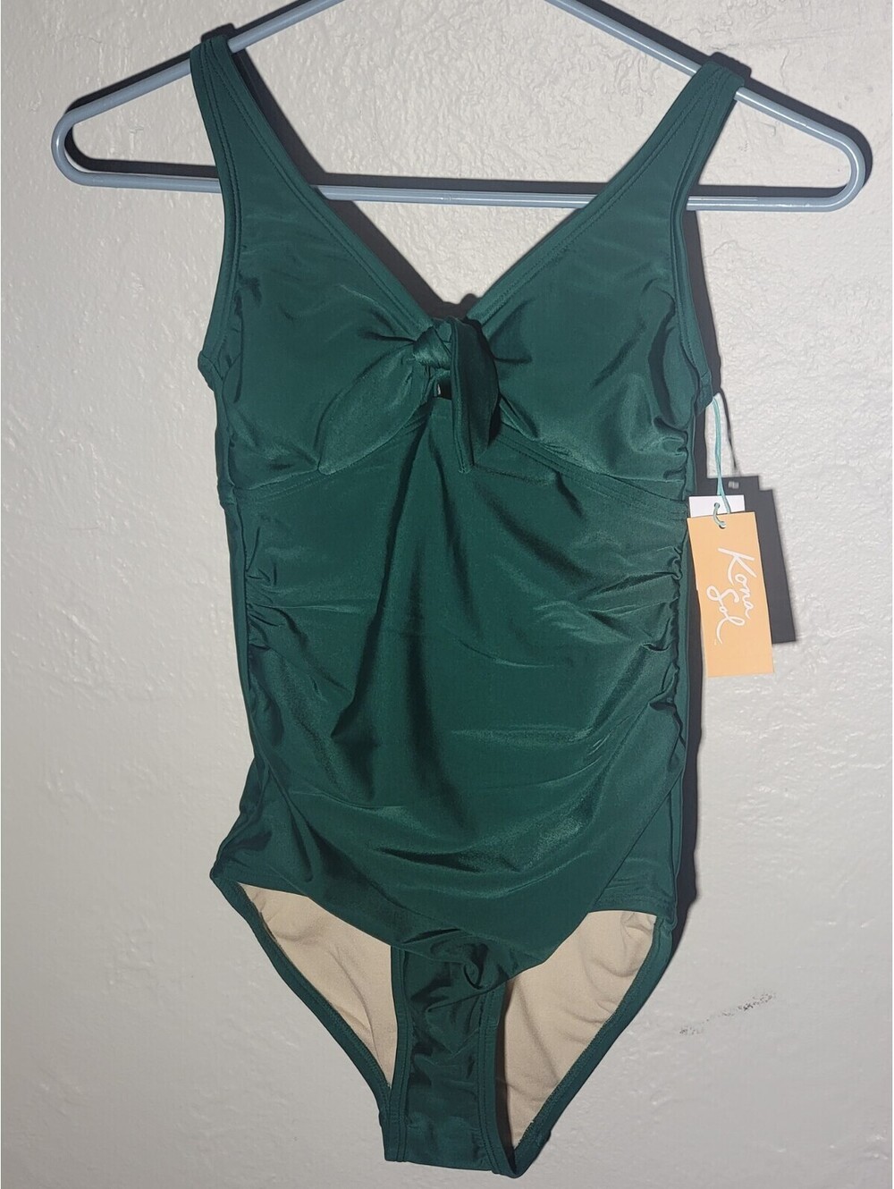 Kona Sol Women's Bunny Tie High Coverage One Piece Swimsuit Green Size XS 0/2